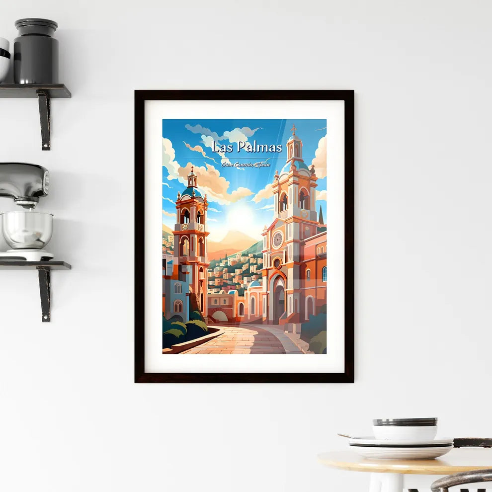 Las Palmas de Gran Canaria, Spain - Art print of a building with towers and a road leading to a city Custom Print