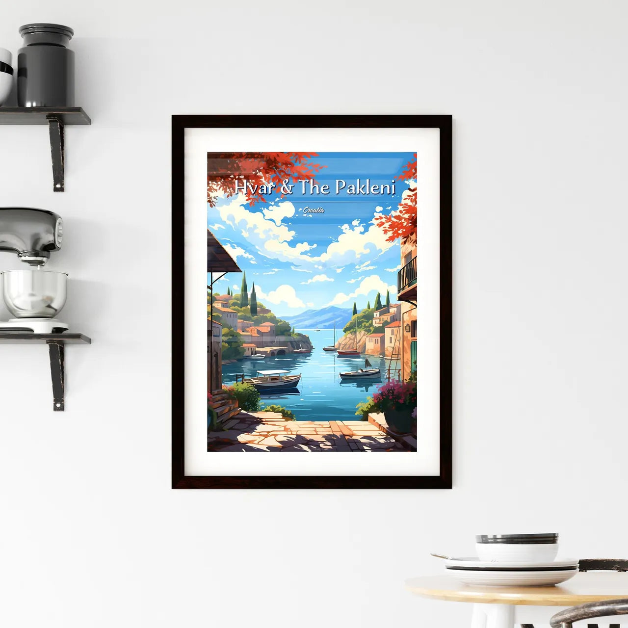 Hvar & The Pakleni Islands, Croatia - Art print of a water way with boats and buildings on the side Custom Print