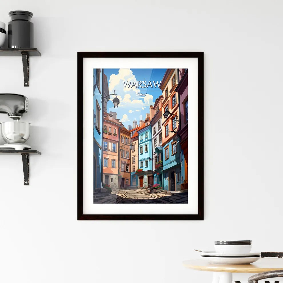 Warsaw, Poland - Art print of a street with buildings and a bicycle Custom Print