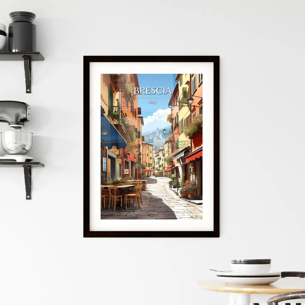 Brescia, Italy - Art print of a street with tables and chairs in front of buildings Custom Print