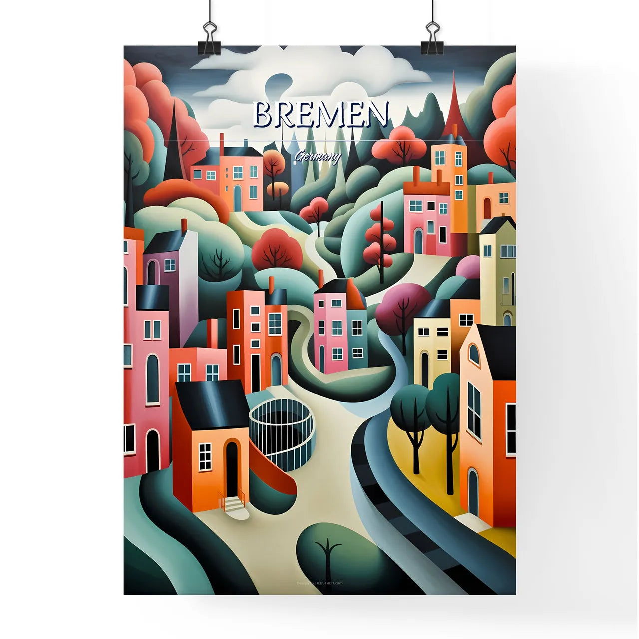 Bremen, Germany - Art print of a painting of a colorful town Poster