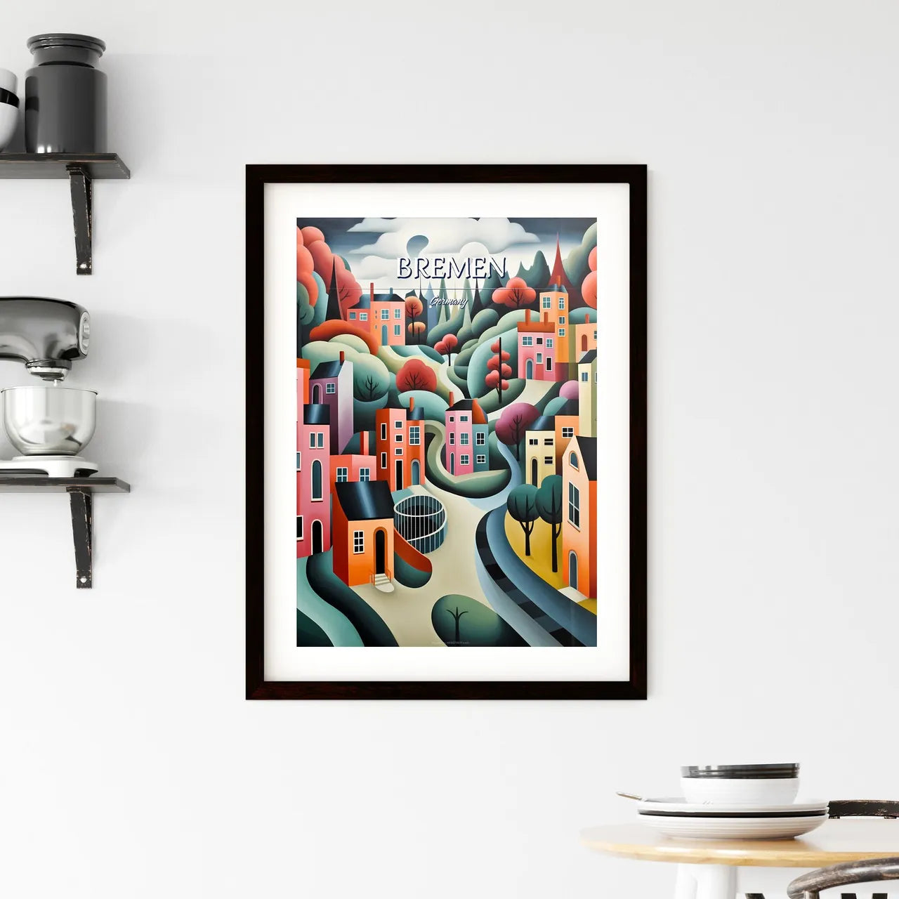 Bremen, Germany - Art print of a painting of a colorful town Custom Print