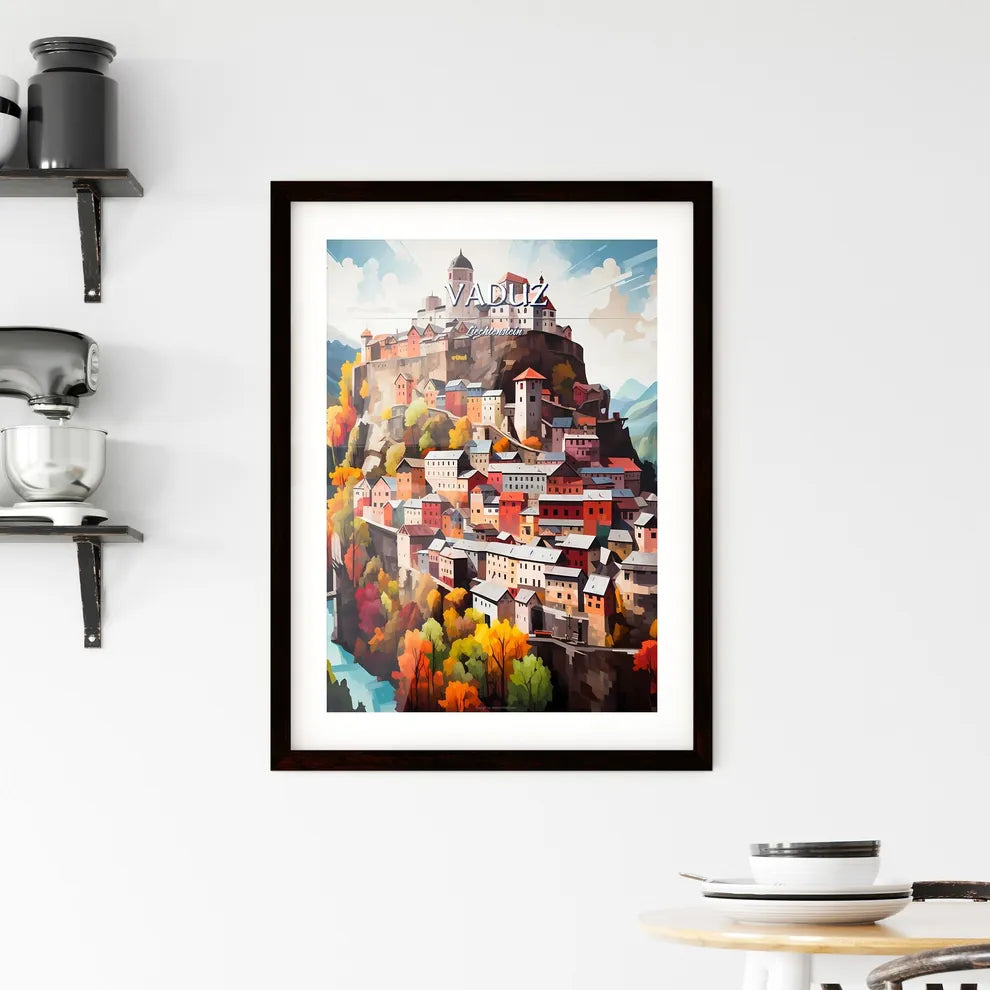 Vaduz, Liechtenstein - Art print of a painting of a town on a mountain Custom Print
