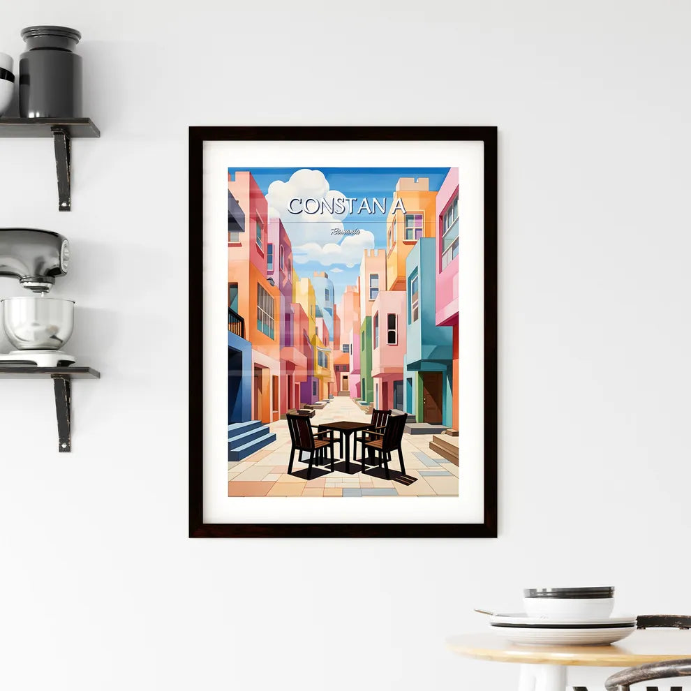 Constanța, Romania - Art print of a colorful buildings with chairs and tables with Willemstad in the background Custom Print