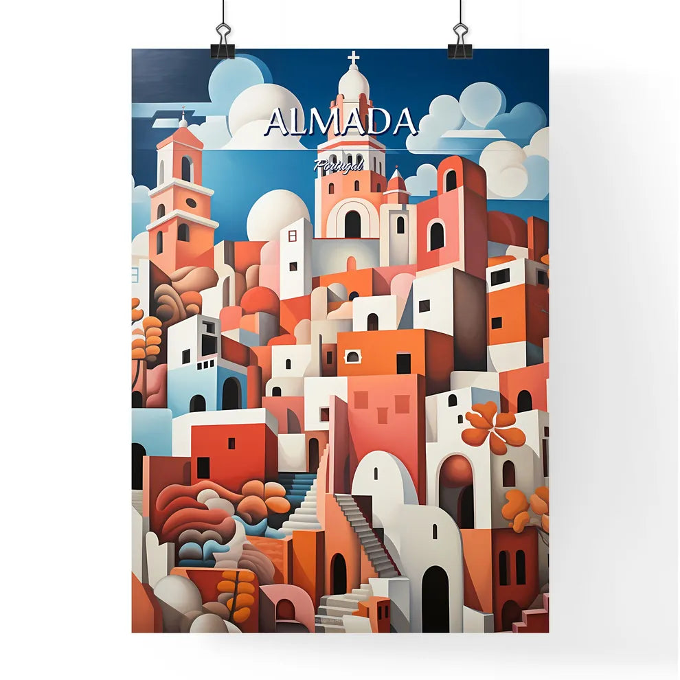 Almada, Portugal - Art print of a painting of a city Poster