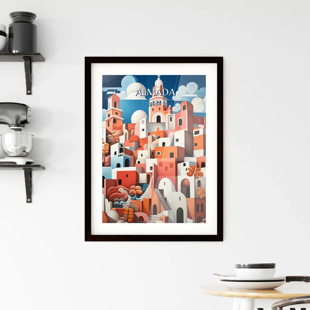 Almada, Portugal - Art print of a painting of a city Custom Print