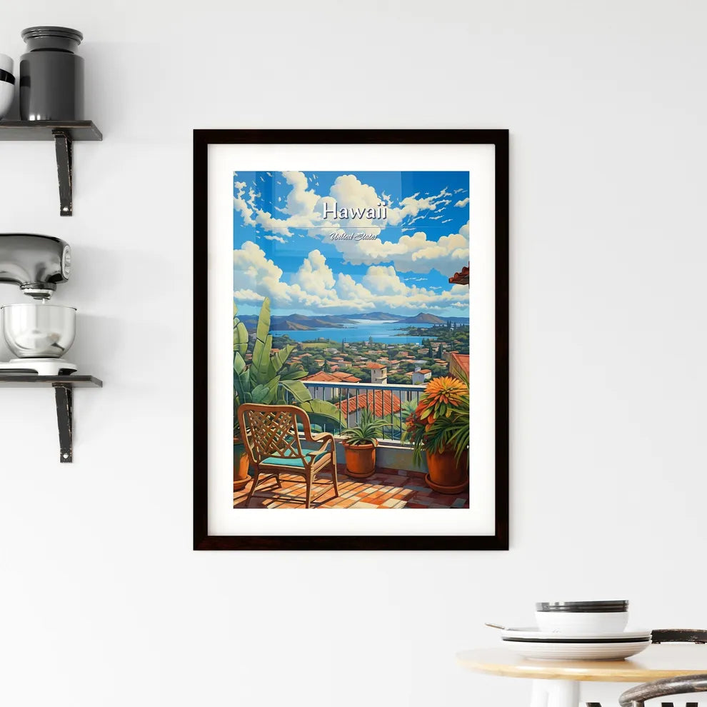 On the roofs of Hawaii, United States - Art print of a balcony with a view of a city and water Custom Print