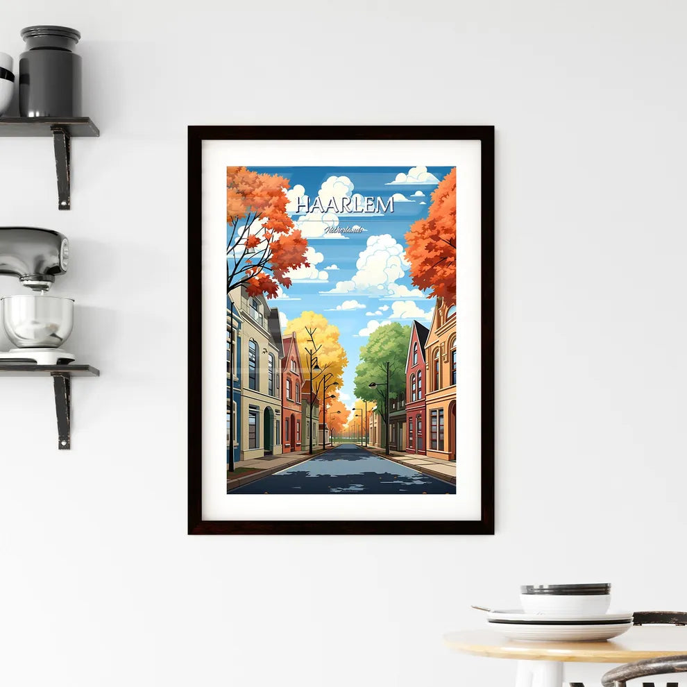 Haarlem, Netherlands - Art print of a street with colorful buildings and trees Custom Print