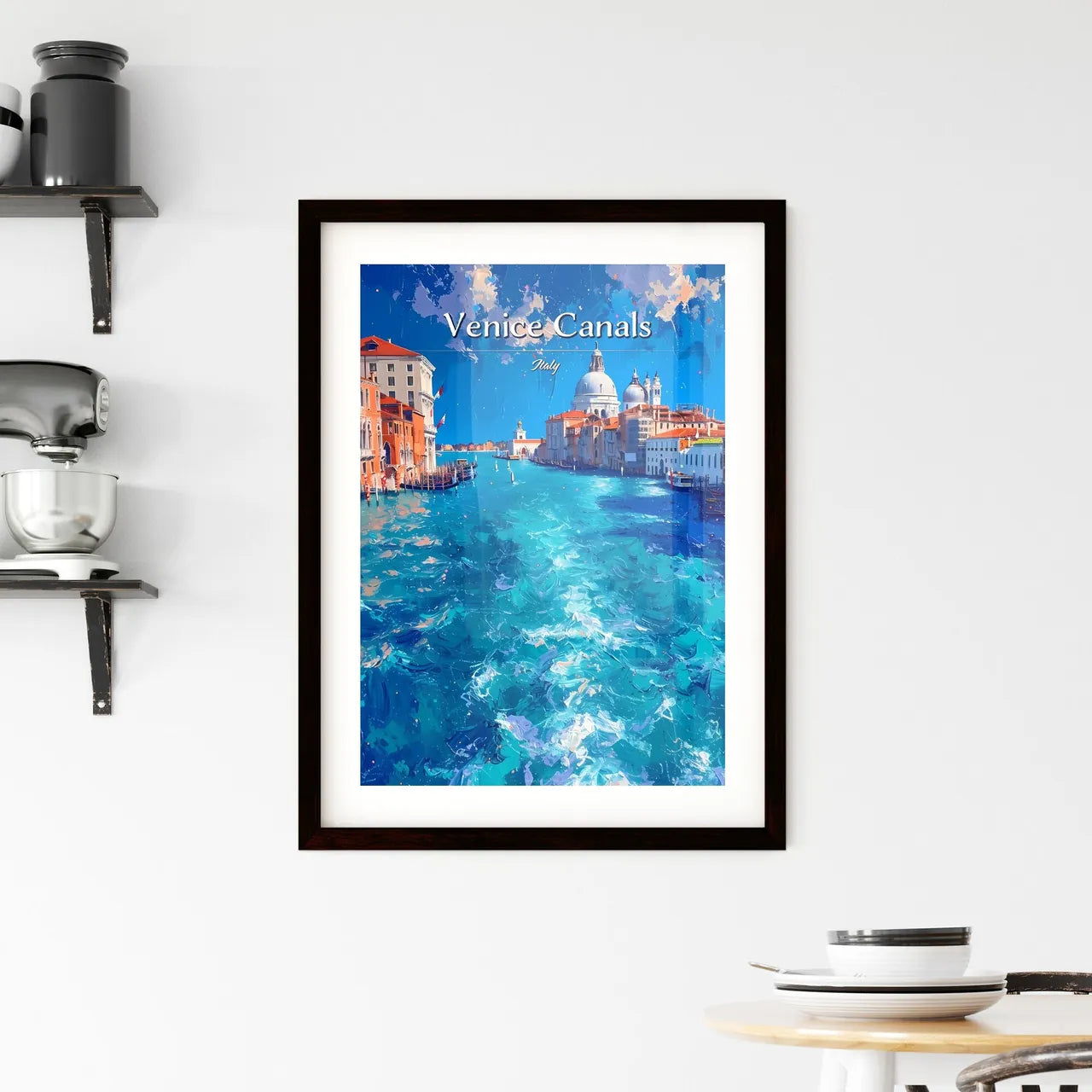 Venice Canals, Italy - Art print of a water way with buildings and a dome Custom Print