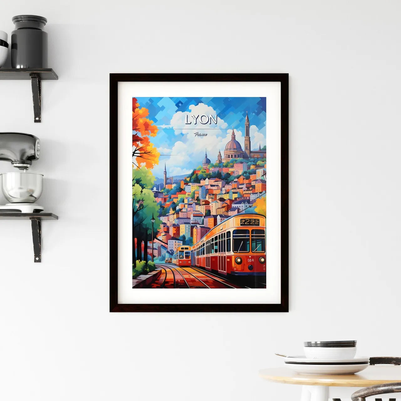 Lyon, France - Art print of a train going down a hill Custom Print