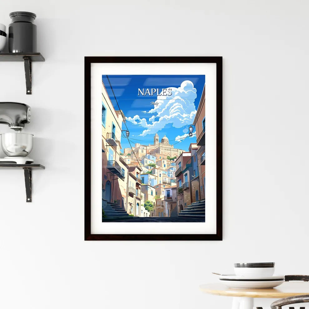Naples, Italy - Art print of a street with buildings and a church in the background Custom Print