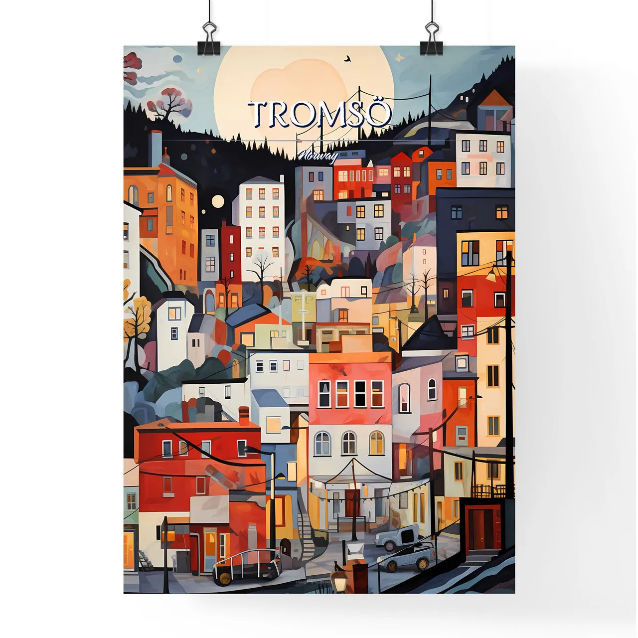 Tromsö, Norway - Art print of a painting of a city Poster