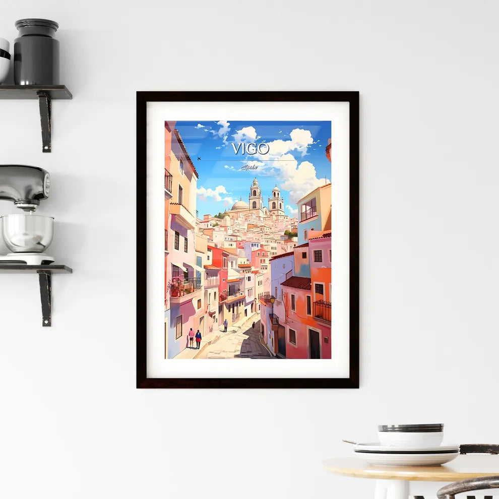 Vigo, Spain - Art print of a colorful city with buildings and a blue sky Custom Print