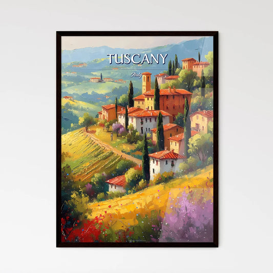 Tuscany, Italy - Art print of a painting of a village on a hill Framed Art