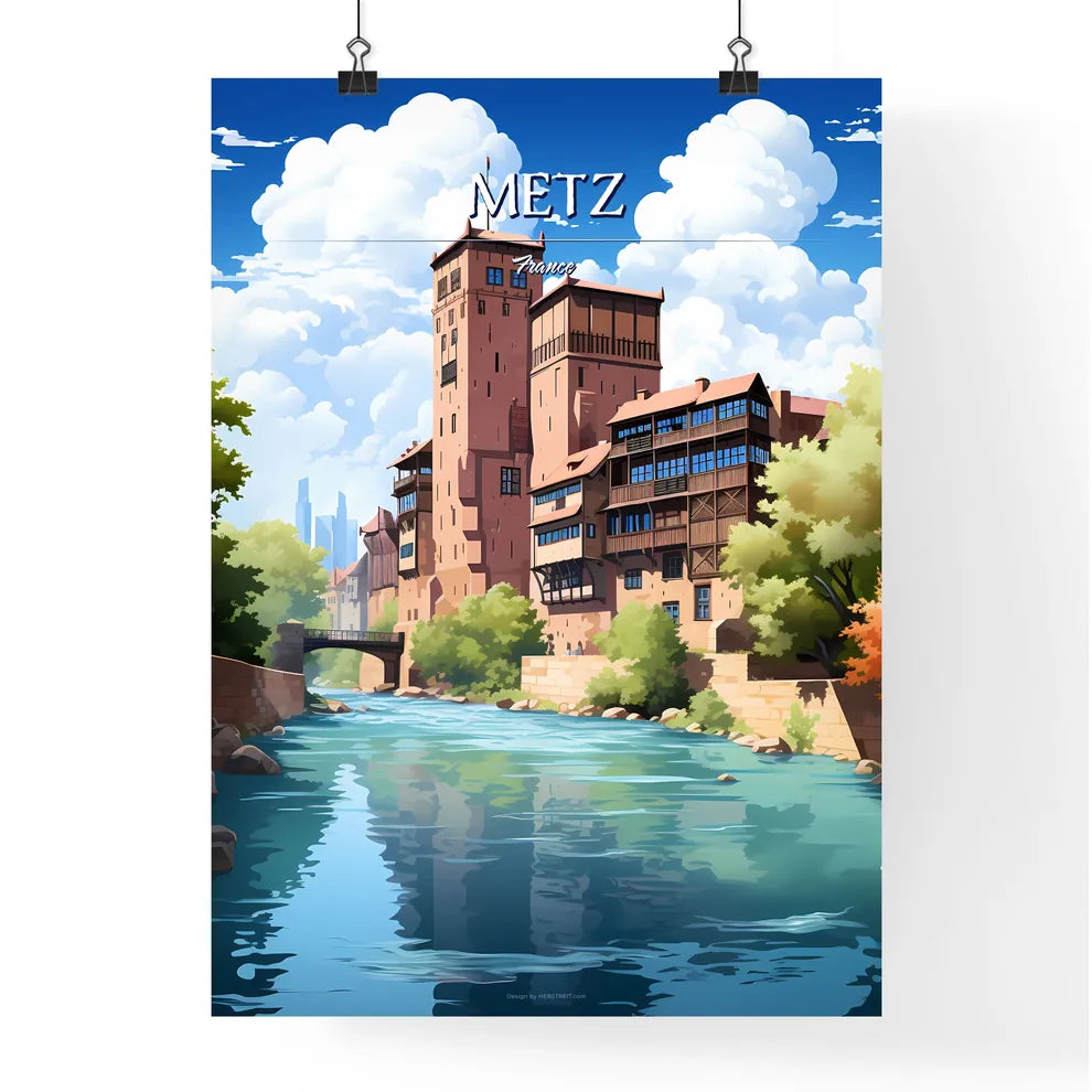 Metz, France - Art print of a river running through a city Poster