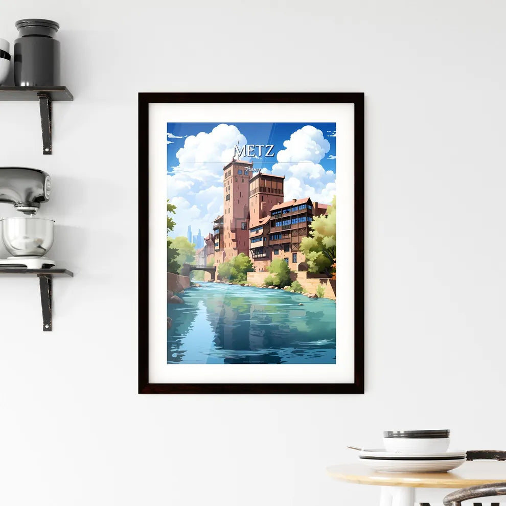 Metz, France - Art print of a river running through a city Custom Print