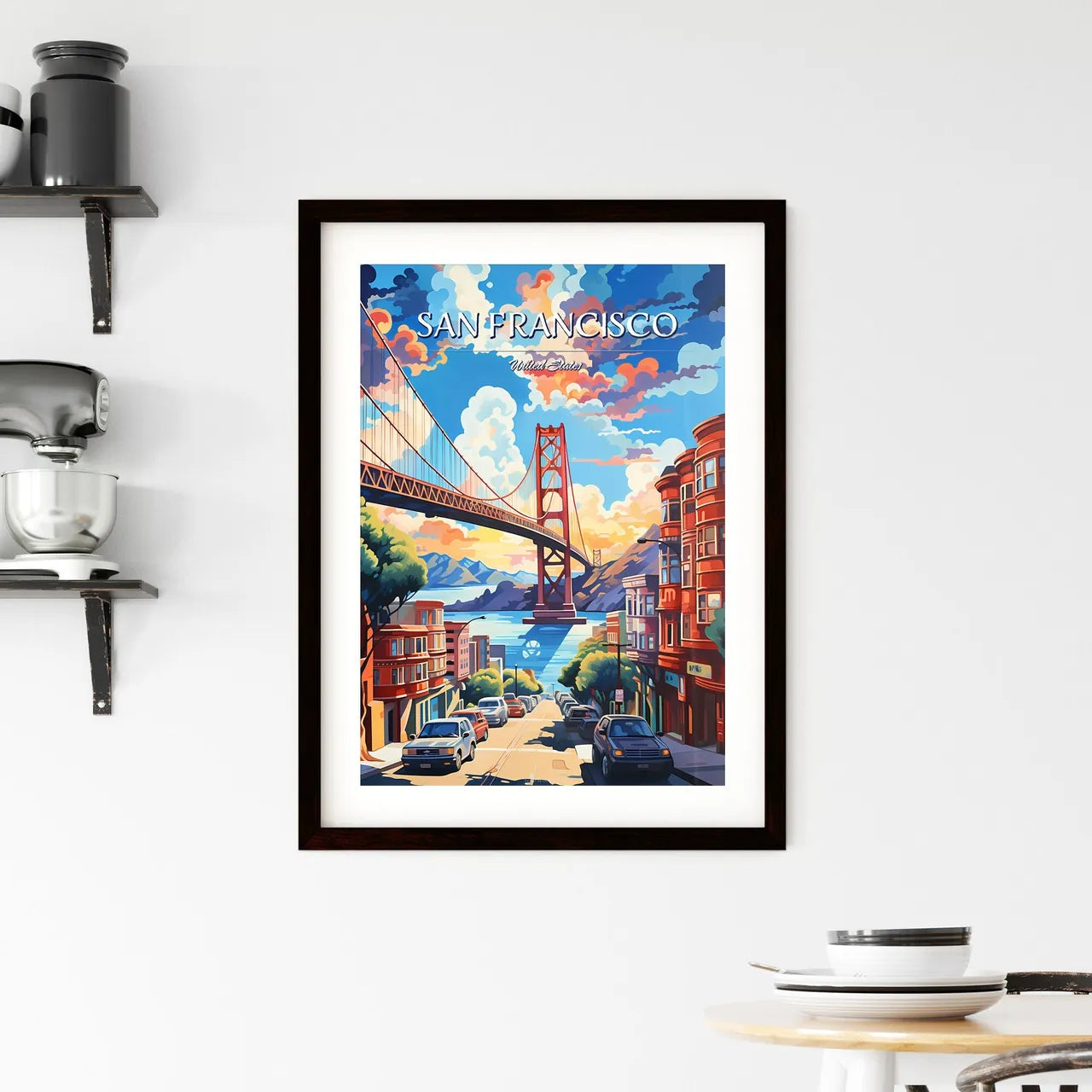 San Francisco - Art print of a bridge over water in a city Custom Print