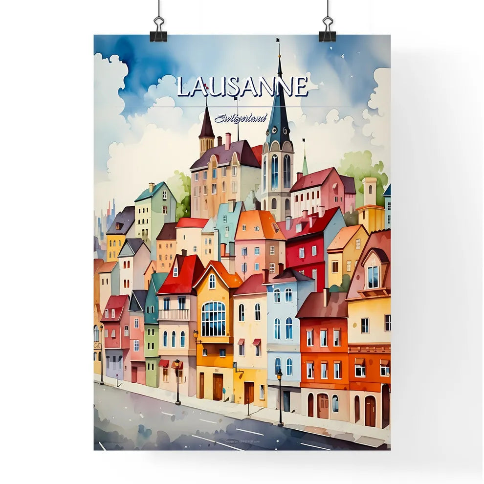 Lausanne, Switzerland - Art print of a watercolor painting of a city Poster