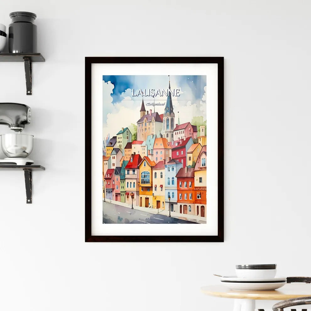 Lausanne, Switzerland - Art print of a watercolor painting of a city Custom Print