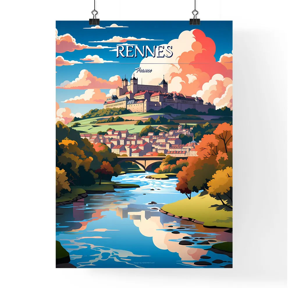 Rennes, France - Art print of a river running through a town Poster