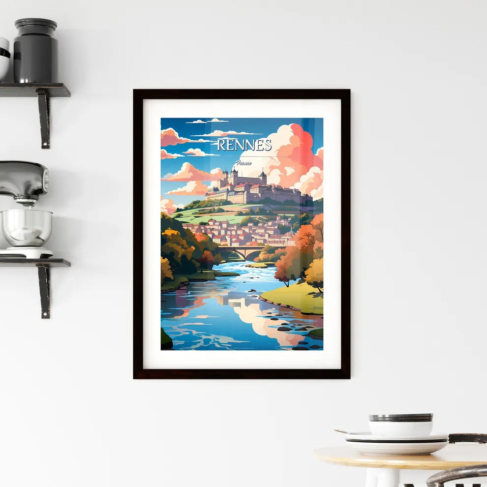 Rennes, France - Art print of a river running through a town Custom Print