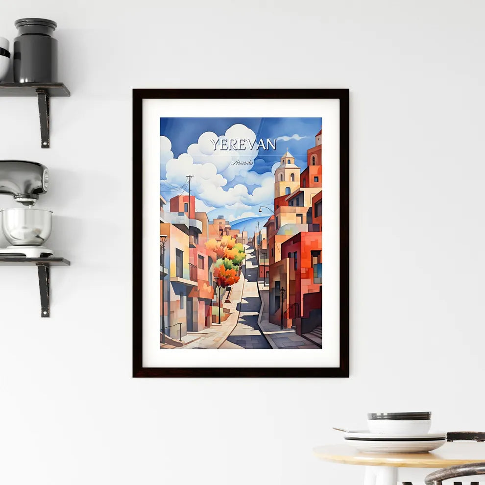 Yerevan, Armenia - Art print of a painting of a street with buildings and trees Custom Print