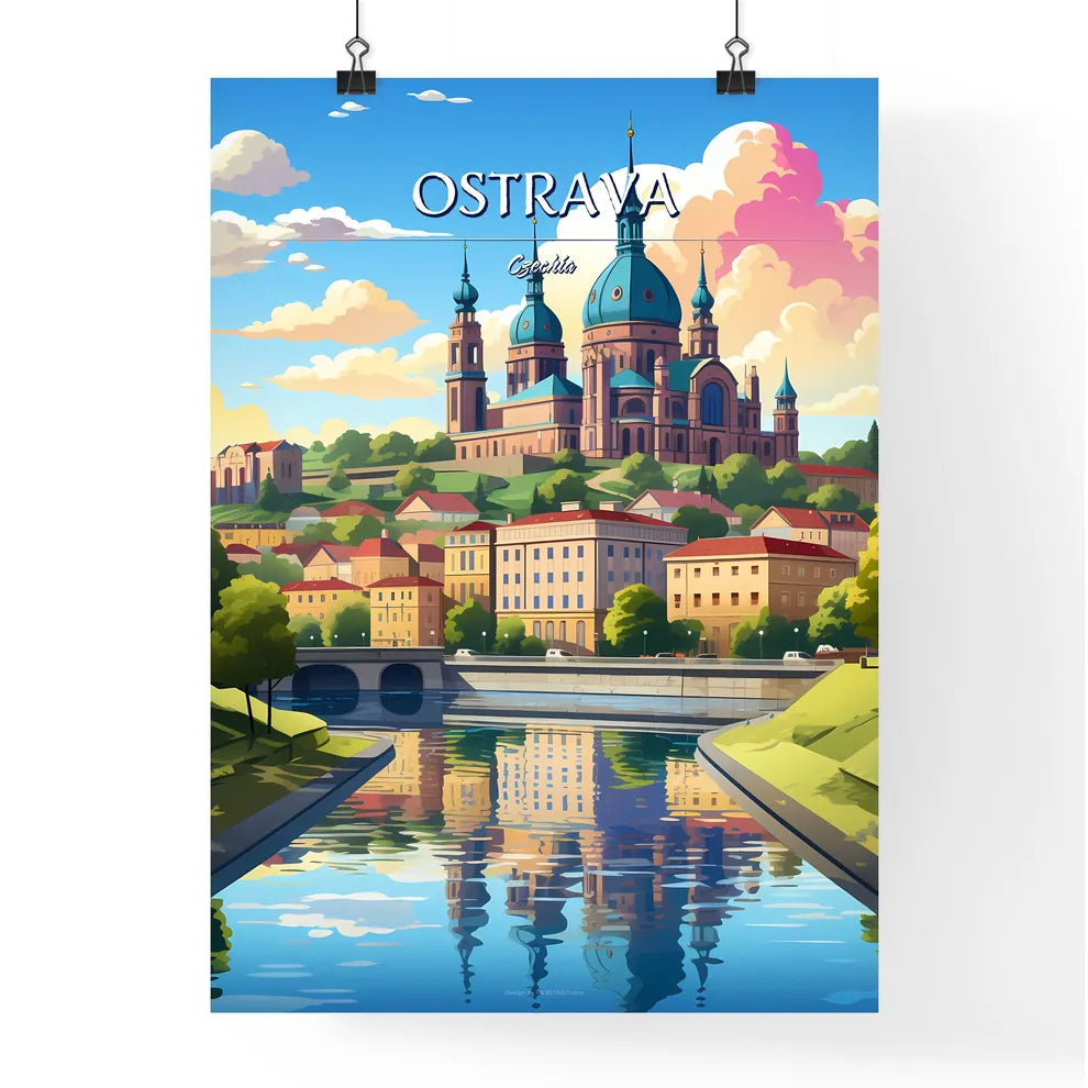 Ostrava, Czechia - Art print of a river with a castle on it Poster
