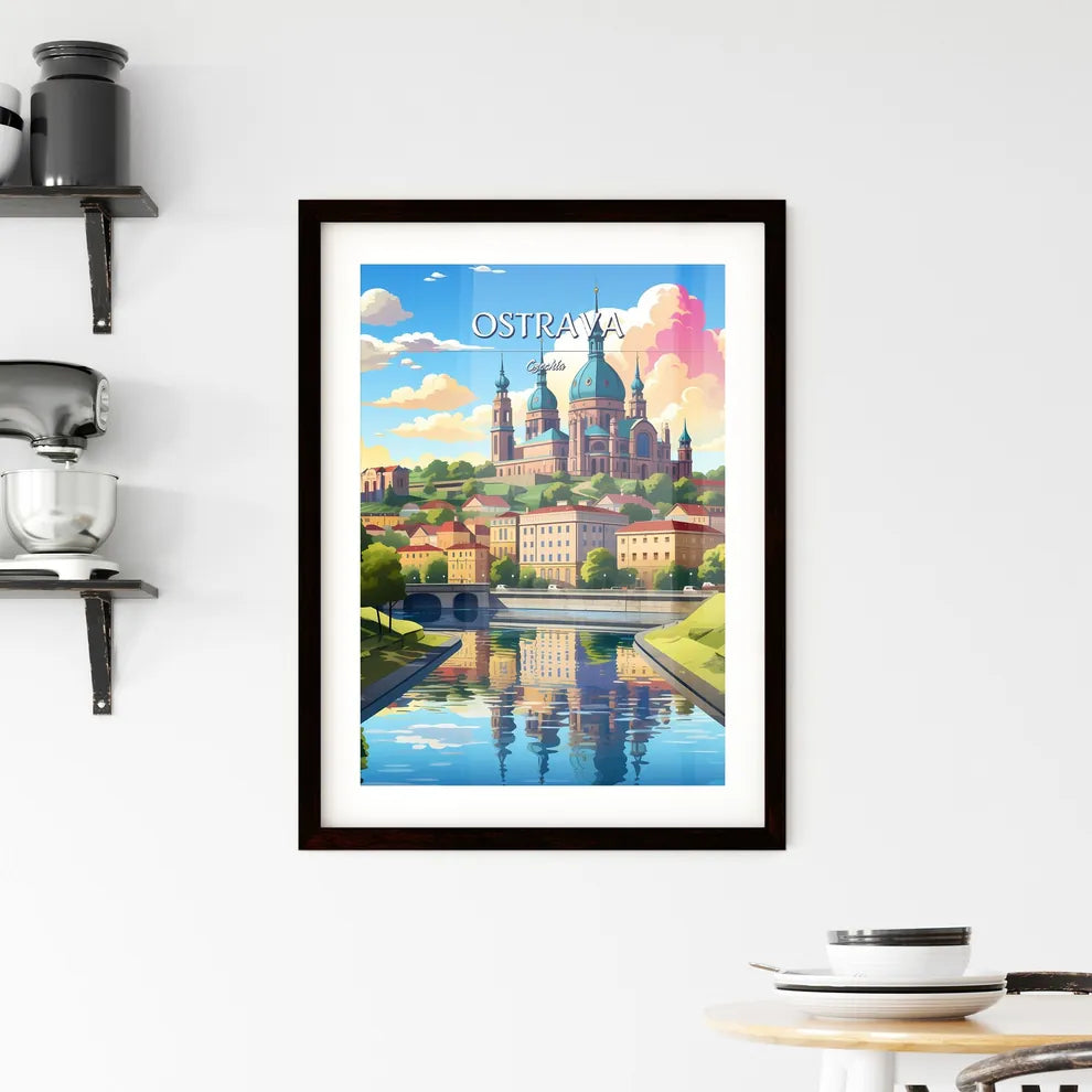 Ostrava, Czechia - Art print of a river with a castle on it Custom Print