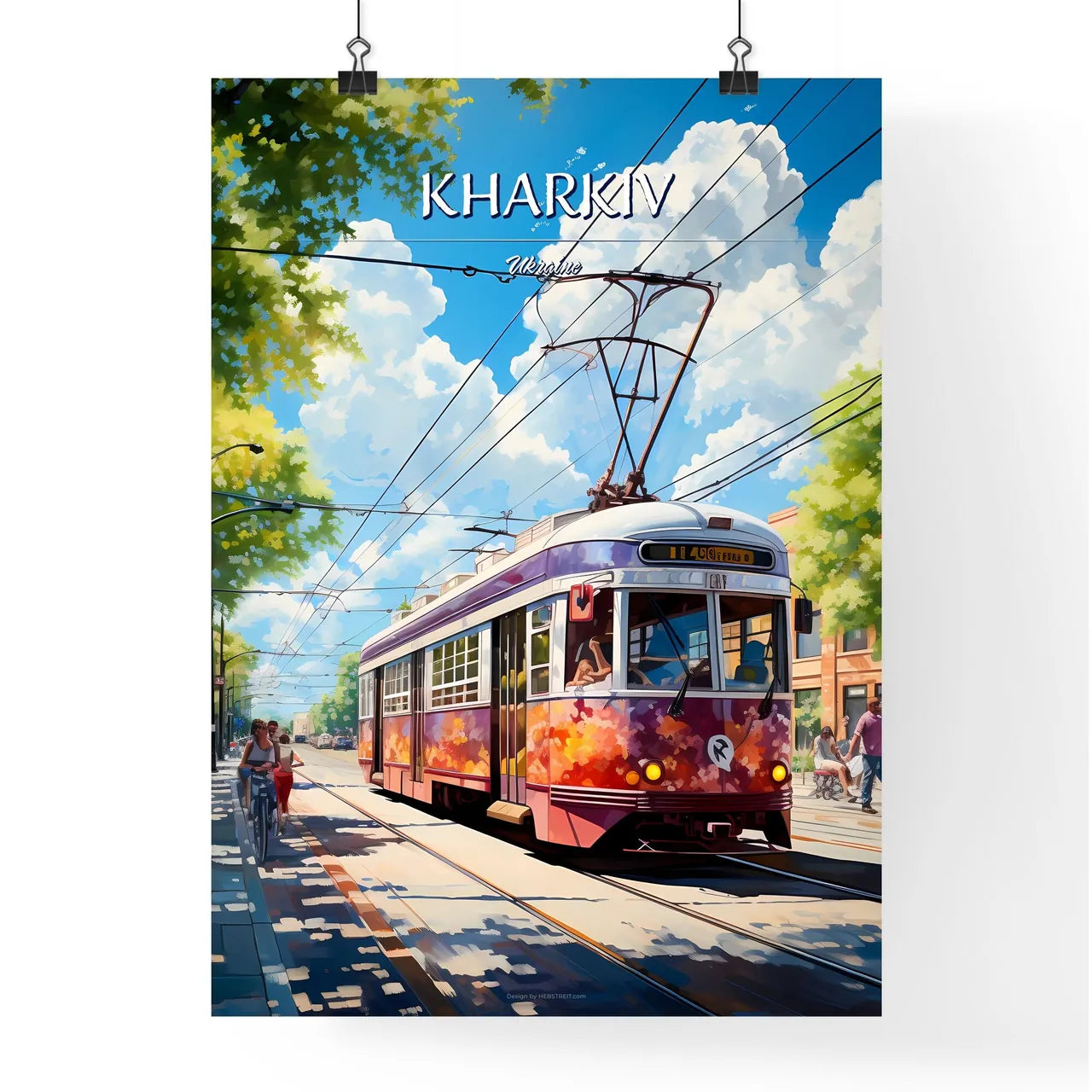 Kharkiv, Ukraine - Art print of a trolley on a street Poster