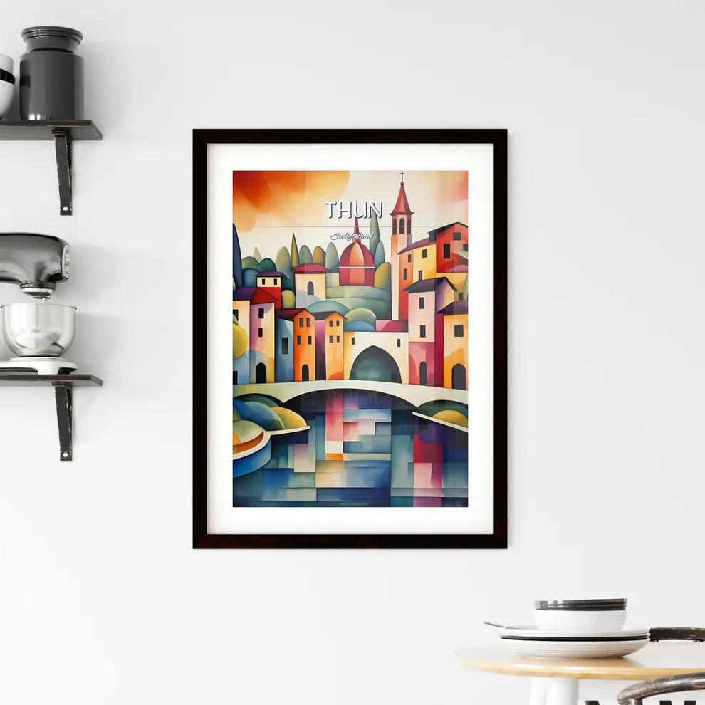 Thun, Switzerland - Art print of a painting of a colorful city Custom Print
