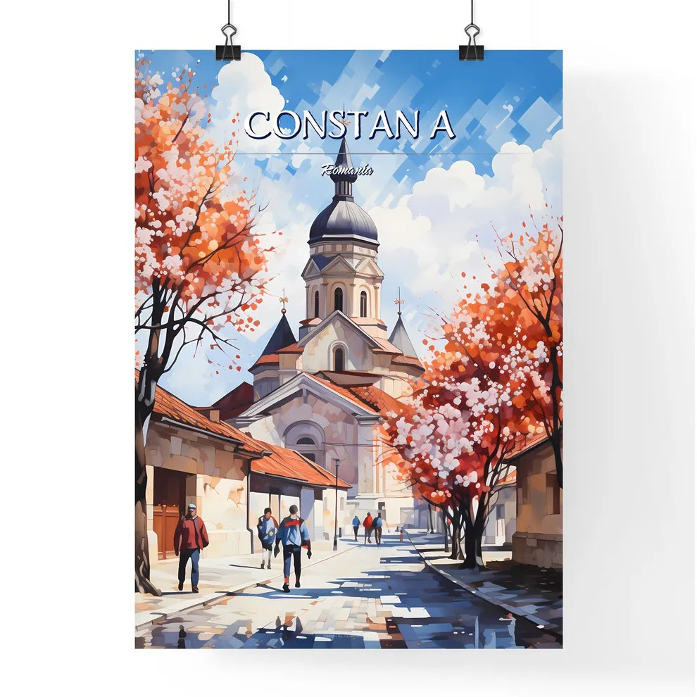 Constanța, Romania - Art print of a street with trees and a building Poster