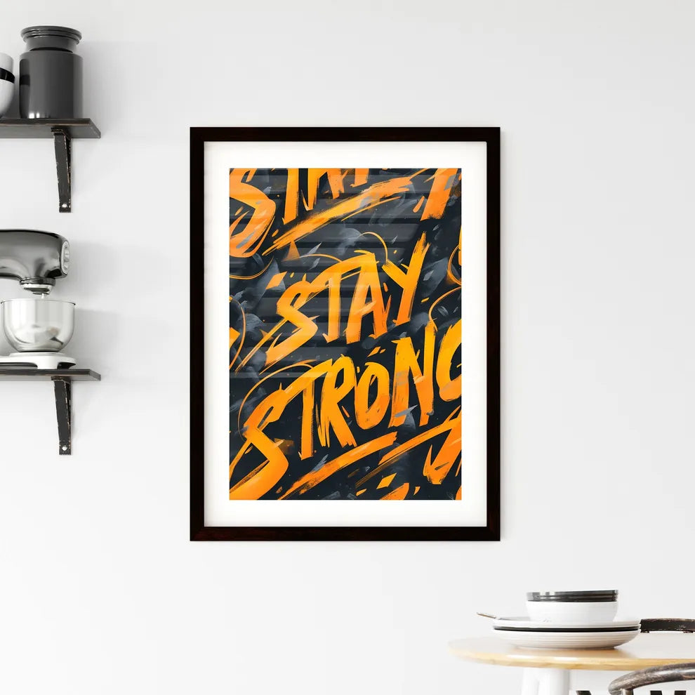 Repeated pattern of the word STAY STRONG in  Framed Print