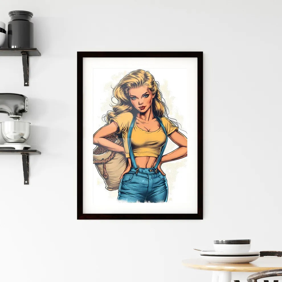 The vintage pin up Coffee girl isolated on w Framed Print