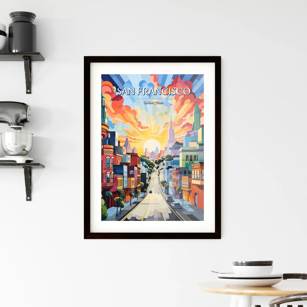 San Francisco - Art print of a street with cars and buildings in the background Custom Print