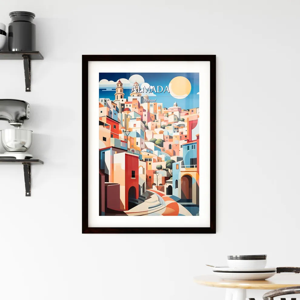 Almada, Portugal - Art print of a painting of a colorful city Custom Print