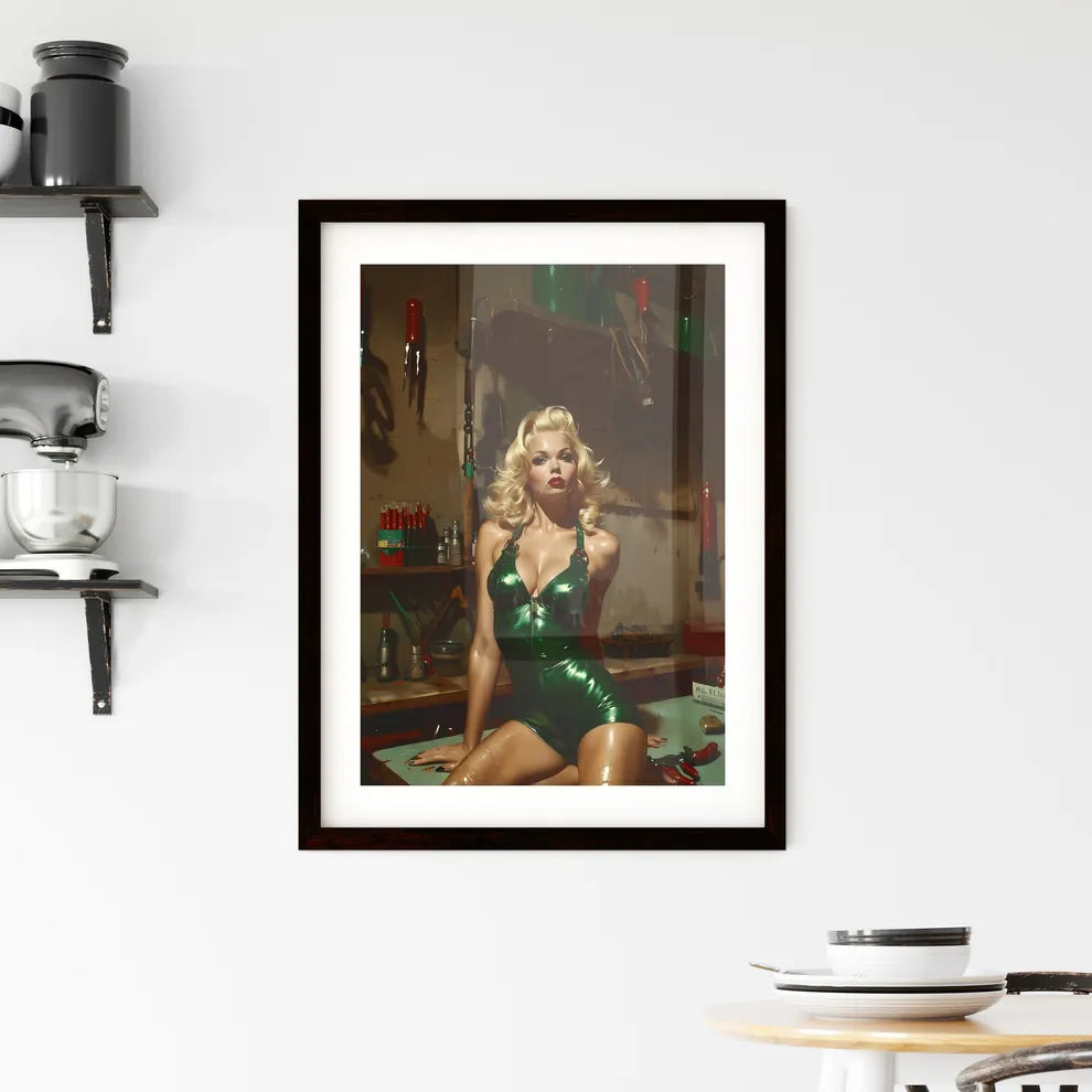 Full body shot pin up garage worker girl Framed Print