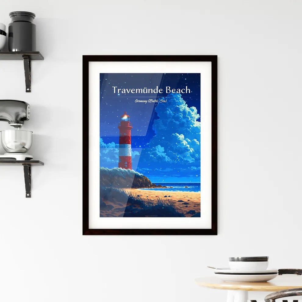 Travemünde Beach, Germany (Baltic Sea) - Art print of a lighthouse on a beach Custom Print