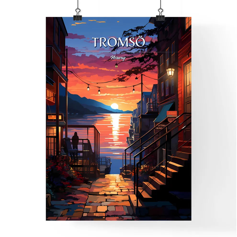 Tromsö, Norway - Art print of a sunset over a river Poster