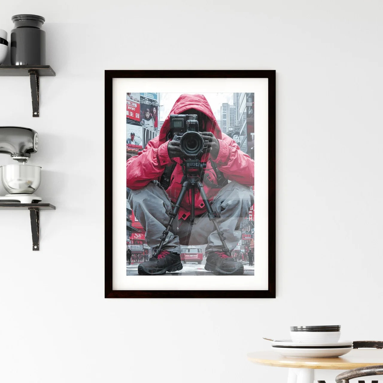 A trendy young person records - Art print of Framed Print