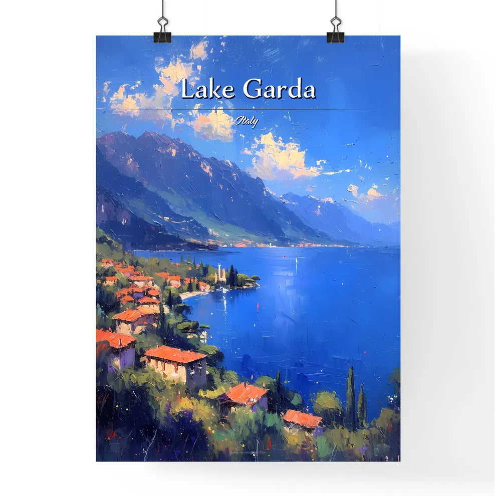 Lake Garda, Italy - Art print of a painting of a town next to a body of water Poster