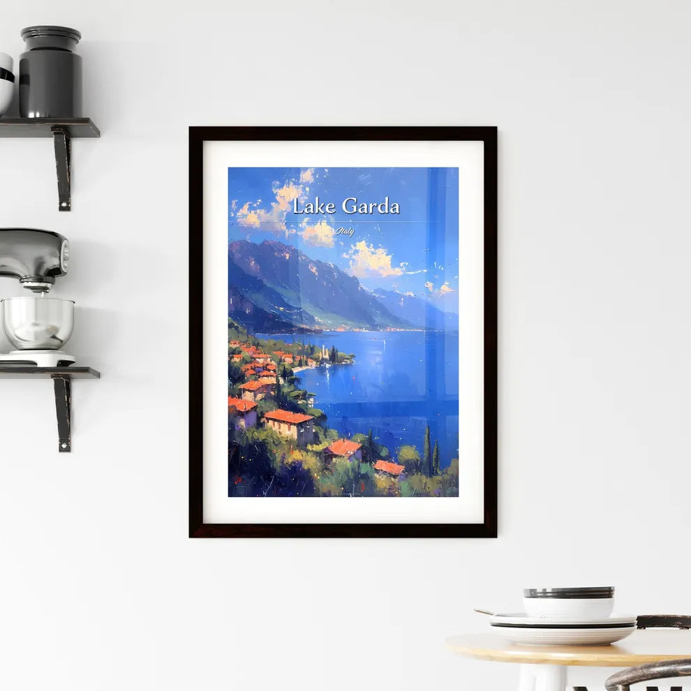 Lake Garda, Italy - Art print of a painting of a town next to a body of water Custom Print
