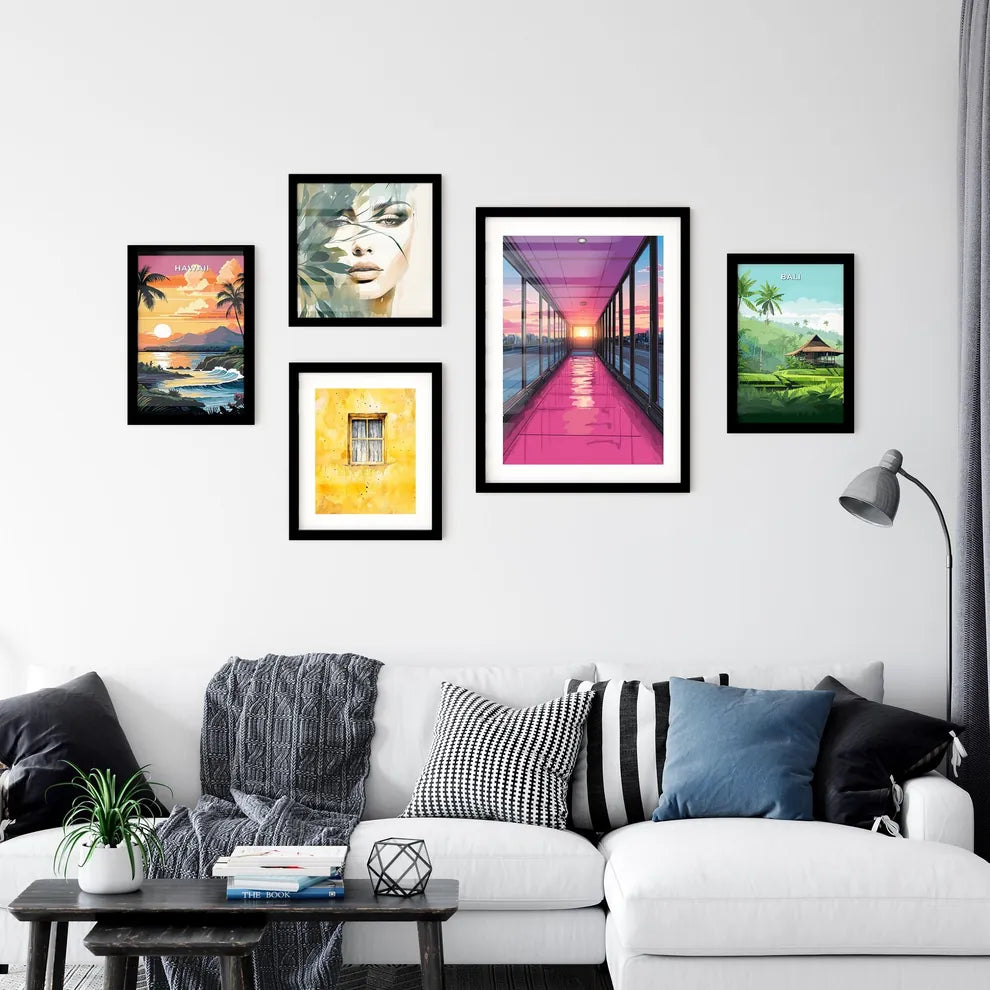 Pack your bags with adaptability today - Art print of a long hallway with a pink floor and glass windows Interior Design