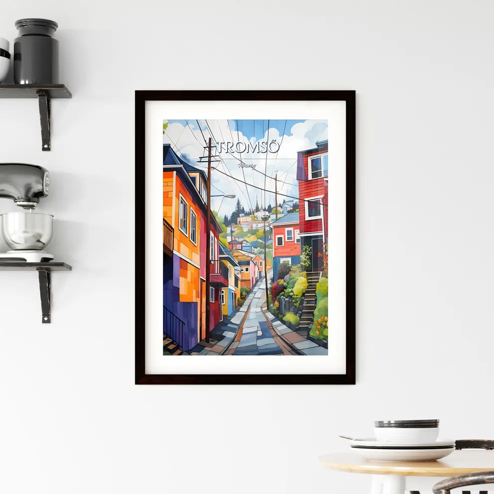 Tromsö, Norway - Art print of a painting of a street with colorful houses Custom Print