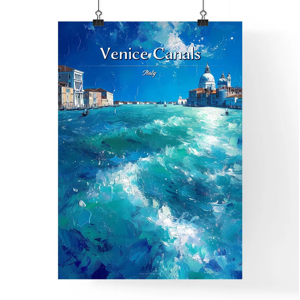 Venice Canals, Italy - Art print of a water with buildings and a church in the background Poster