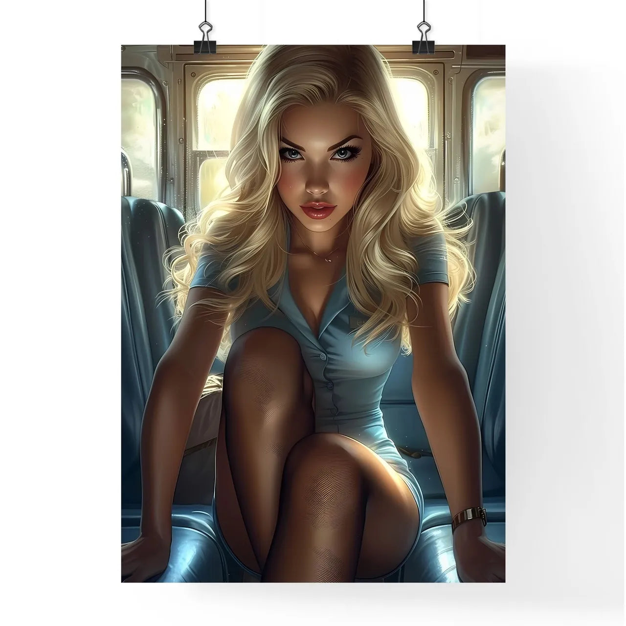 Pin up girl wearing stockings on a boat Poster