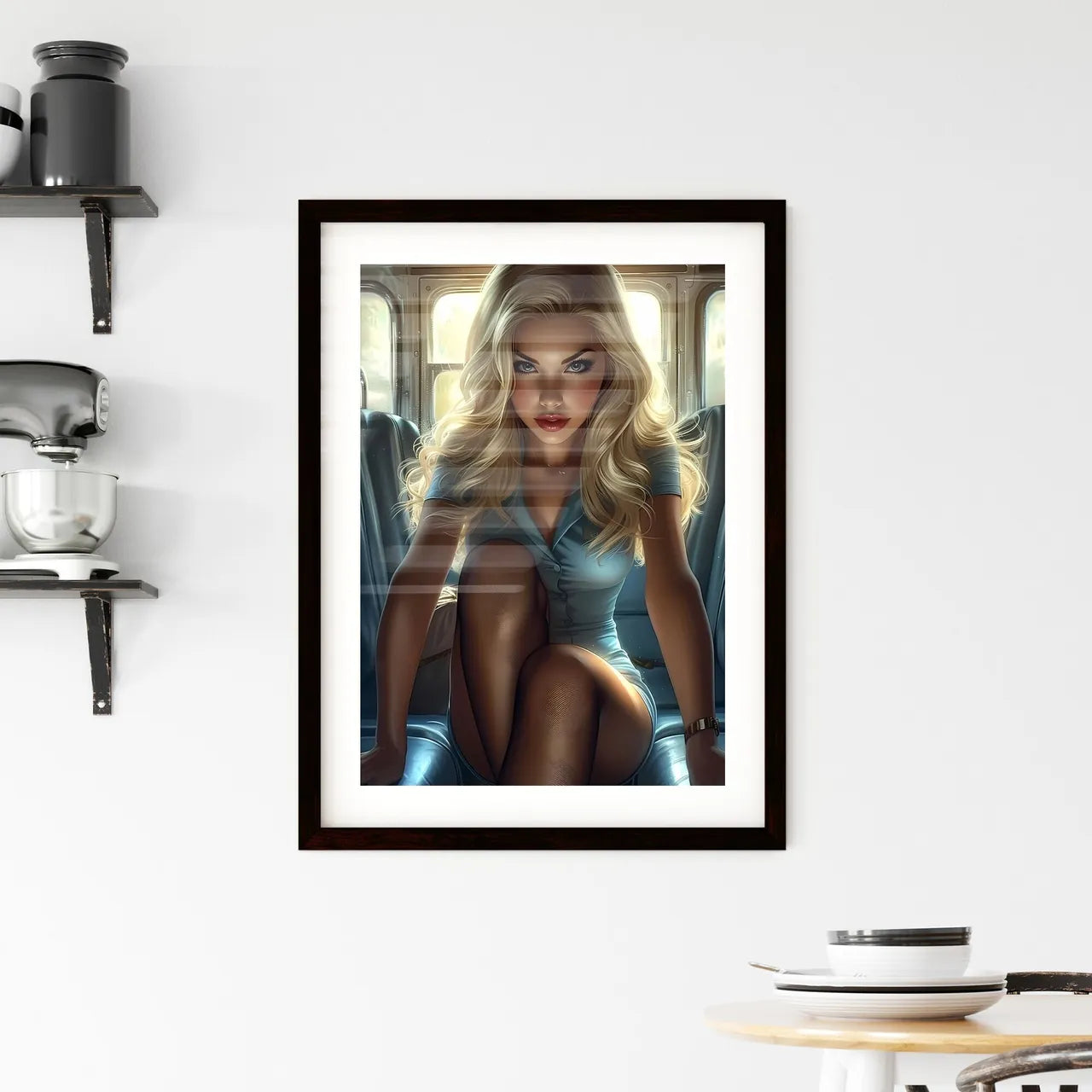 Pin up girl wearing stockings on a boat Framed Print