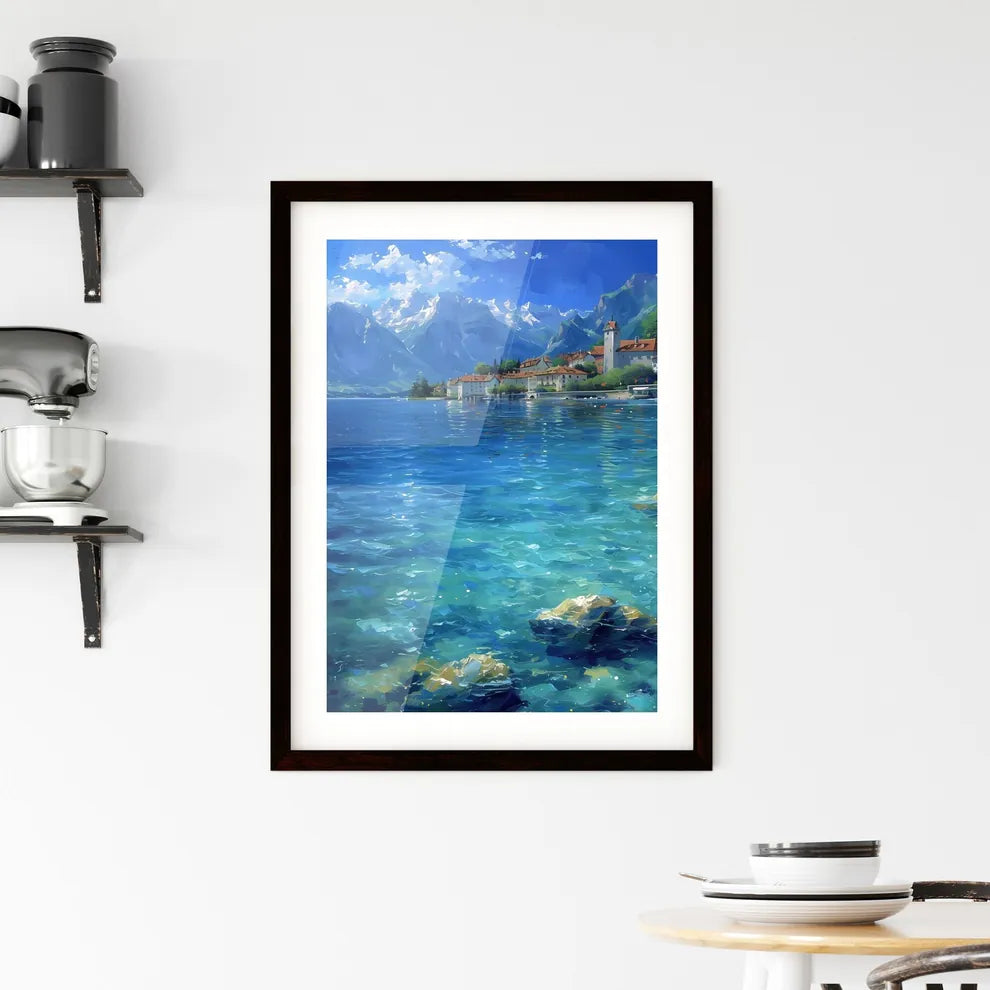 Lake Geneva, Switzerland/France - Art print of a body of water with a town on the side Custom Print