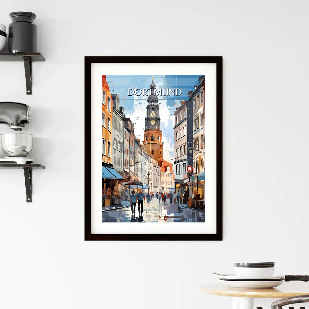Dortmund, Germany - Art print of a street with a clock tower in the background Custom Print