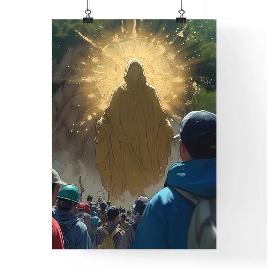 Saint mary standing above firefighters Poster