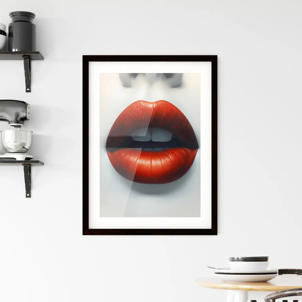 Vibrant red lips pop - Art print of a close  Framed Print
